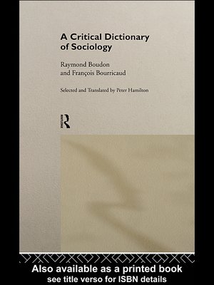 cover image of A Critical Dictionary of Sociology